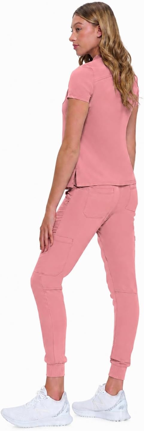 image:imageNatural Uniforms Womens Cool Stretch Modern TuckIn Top Yoga Jogger Scrub Set with Regular and Petite SizesMauve