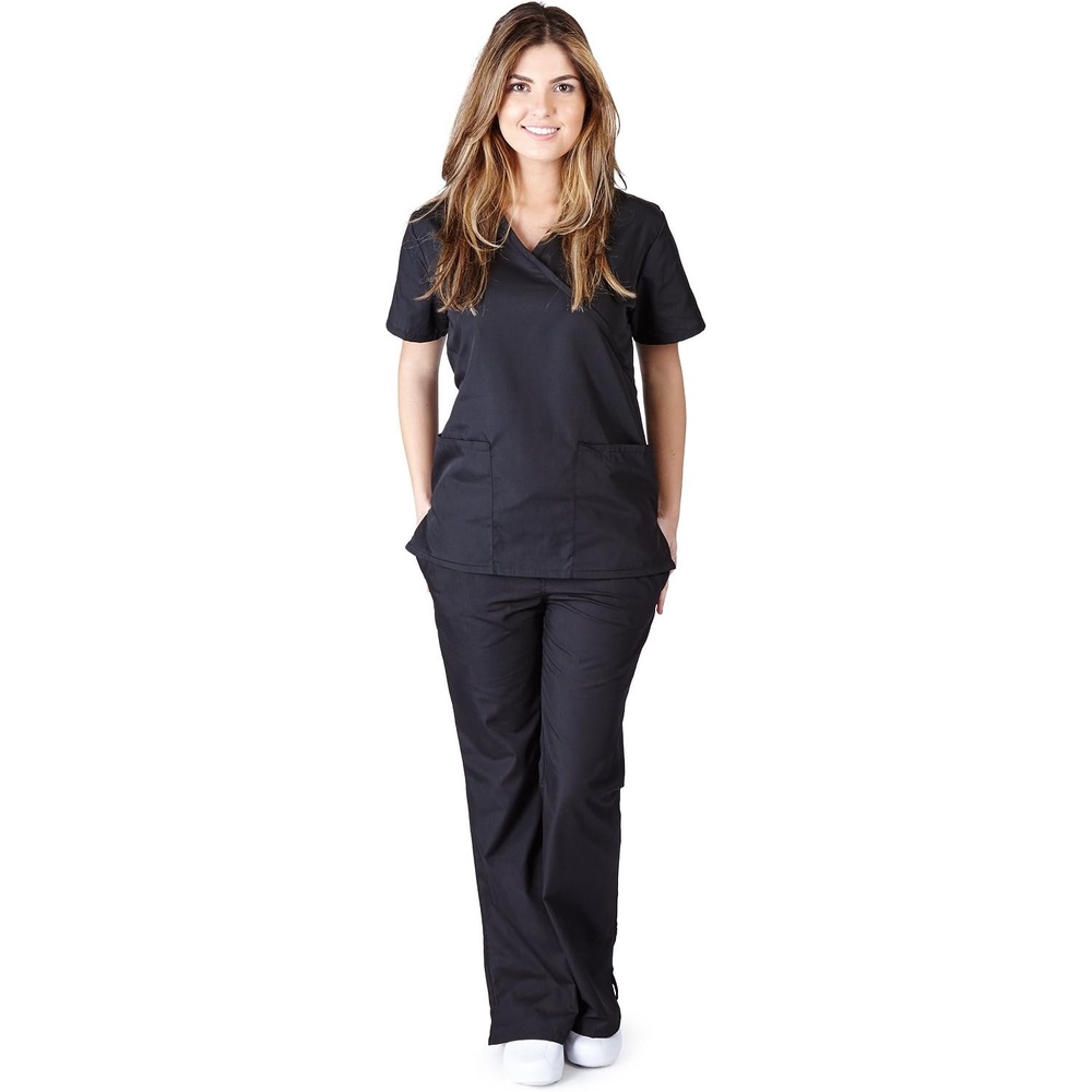 image:imageNatural Uniforms Womens Workwear Mock Wrap Top and Pants Black Medium