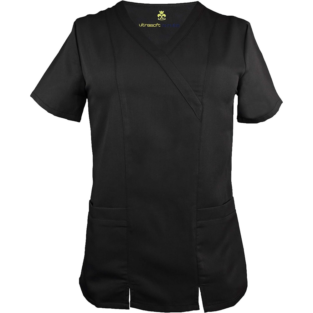 image:imageSoft Premium Professional WorkWear 2 Pocket Cross Over Tunic Top for Women Junior Fit Black Medium