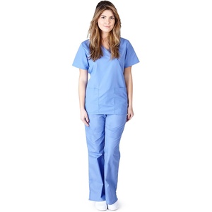 Natural Uniforms Women’s Workwear Mock Wrap Top and Pants (Ceil Blue, Medium)