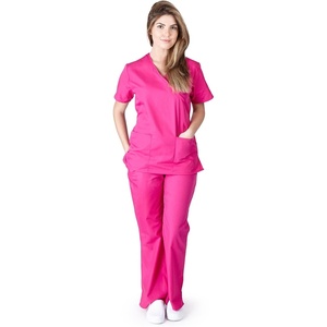 Natural Uniforms Women’s Workwear Mock Wrap Top and Pants (Hot Pink, Medium)