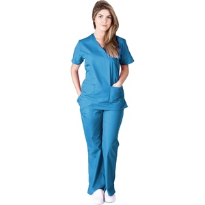 Natural Uniforms Women’s Workwear Mock Wrap Top and Pants (Medium, Teal)
