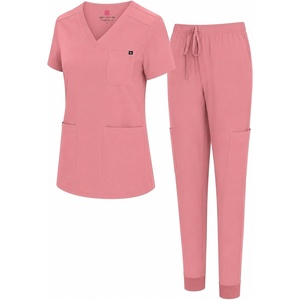Natural Uniforms Womens 10 Pocket Cool Stretch Jogger Scrub Set(Mauve)