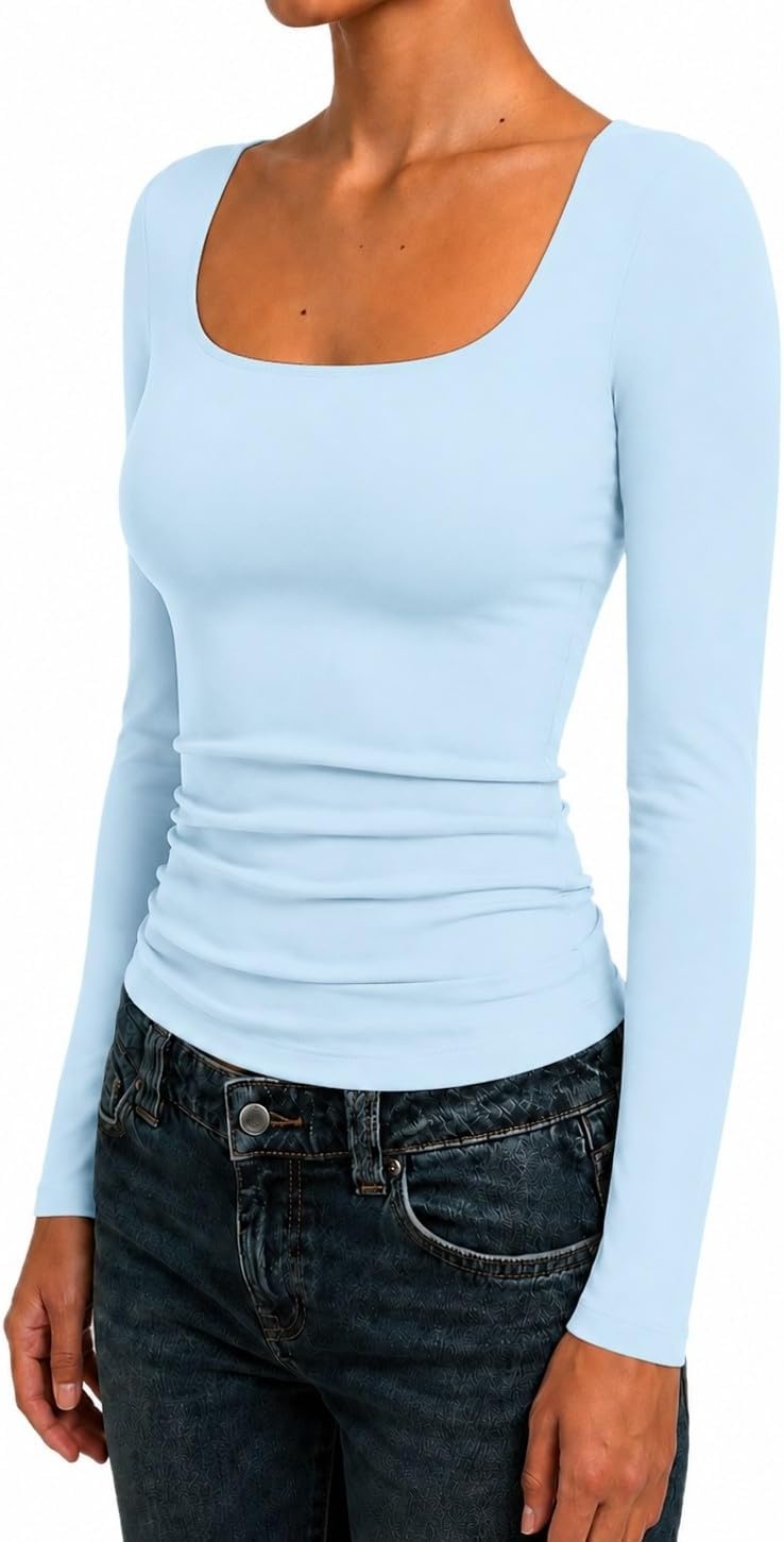 image:imageNatural Uniforms Womens Double Layer Square Neck TopBaby Blue