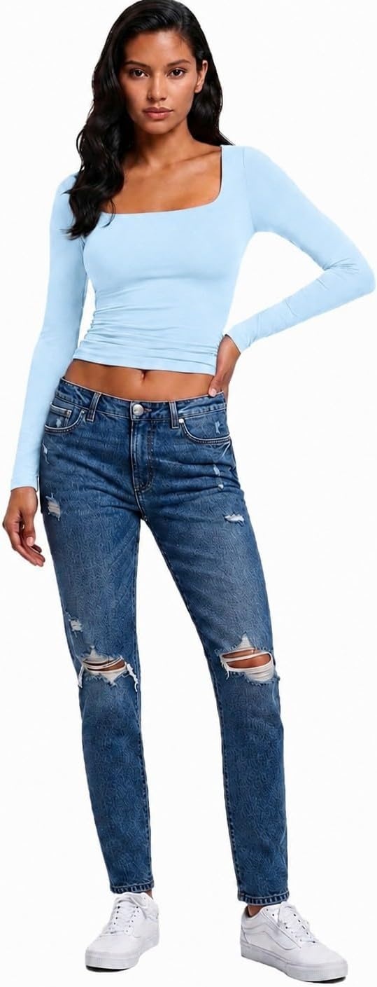 image:imageNatural Uniforms Womens Double Layer Square Neck TopBaby Blue