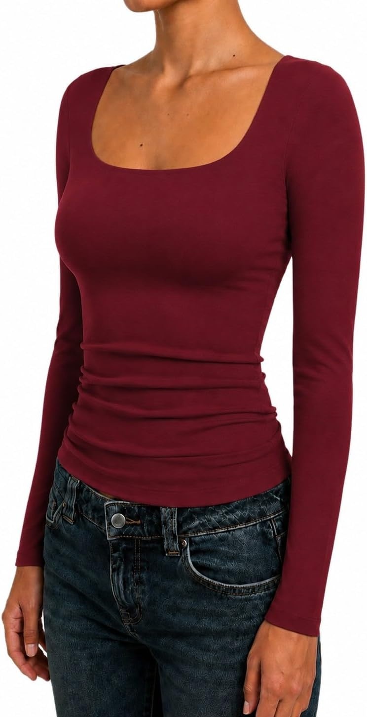 image:imageNatural Uniforms Womens Double Layer Square Neck TopBurgundy