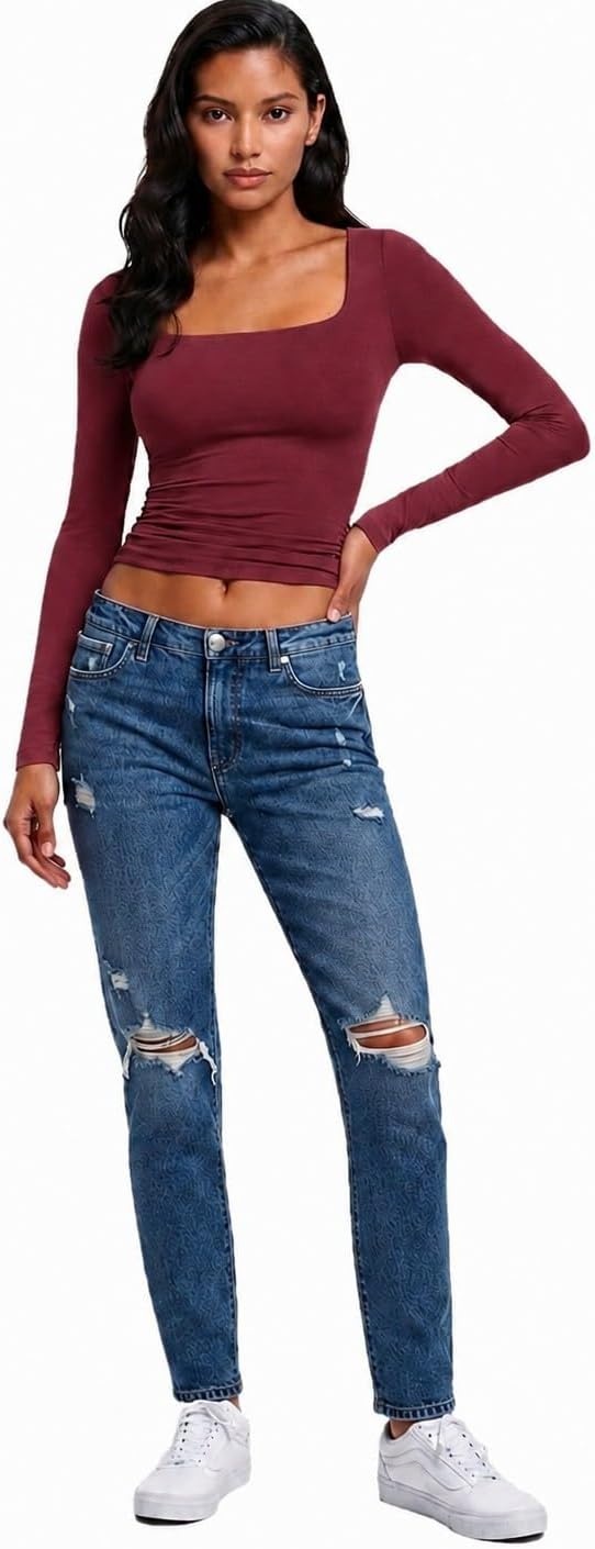 image:imageNatural Uniforms Womens Double Layer Square Neck TopBurgundy