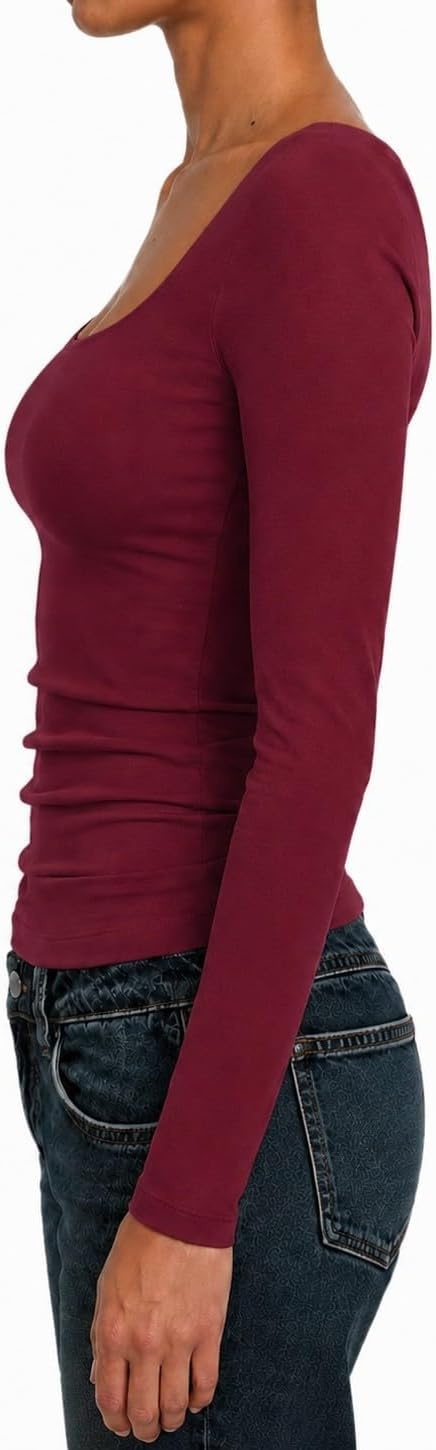 image:imageNatural Uniforms Womens Double Layer Square Neck TopBurgundy