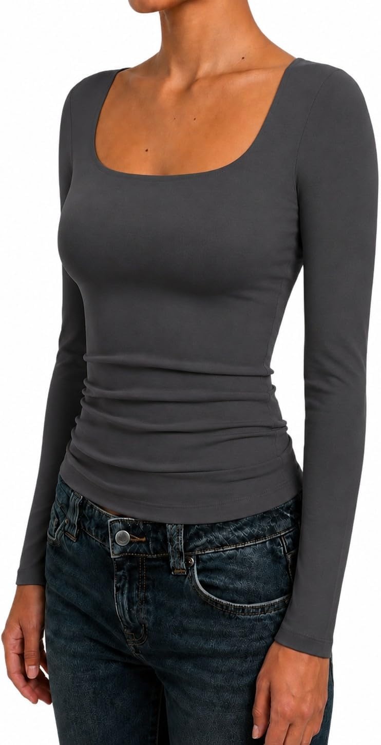 image:imageNatural Uniforms Womens Double Layer Square Neck TopCharcoal