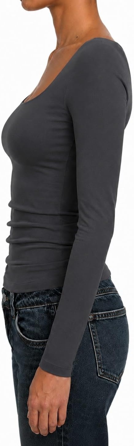 image:imageNatural Uniforms Womens Double Layer Square Neck TopCharcoal