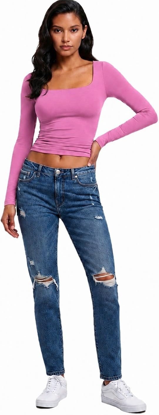 image:imageNatural Uniforms Womens Double Layer Square Neck TopChateau Rose