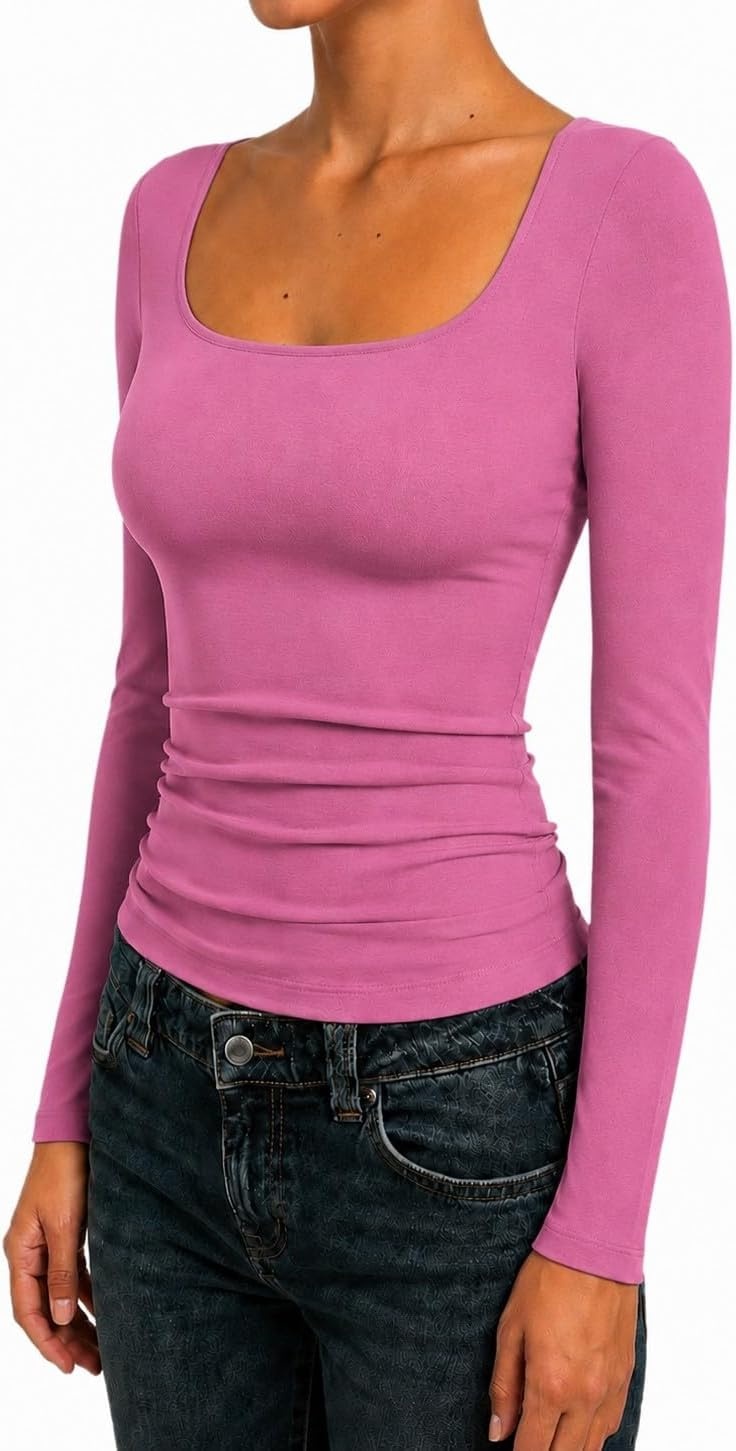 image:imageNatural Uniforms Womens Double Layer Square Neck TopChateau Rose