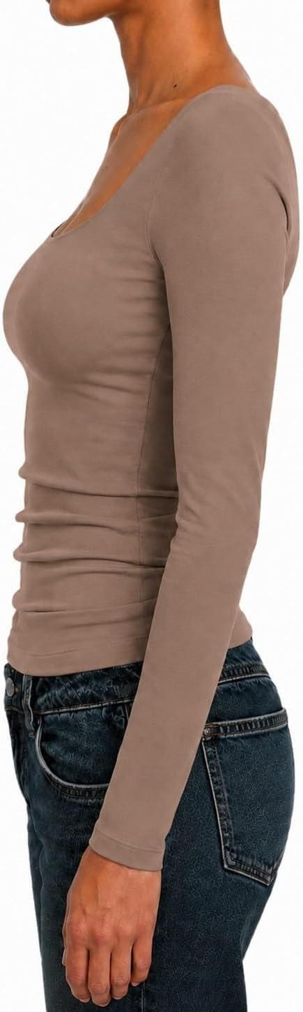 image:imageNatural Uniforms Womens Double Layer Square Neck TopChocolate Malt