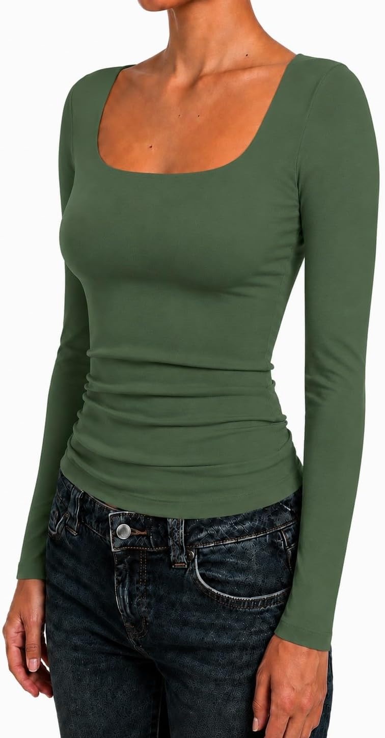image:imageNatural Uniforms Womens Double Layer Square Neck TopDill Green