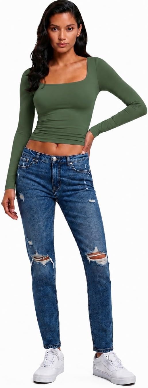 image:imageNatural Uniforms Womens Double Layer Square Neck TopDill Green