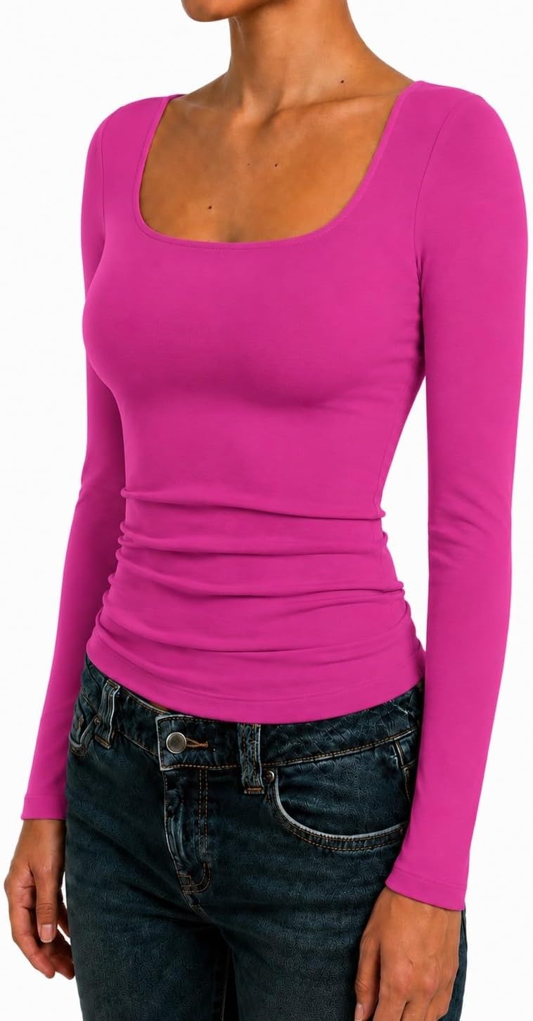 image:imageNatural Uniforms Womens Double Layer Square Neck TopHot Pink