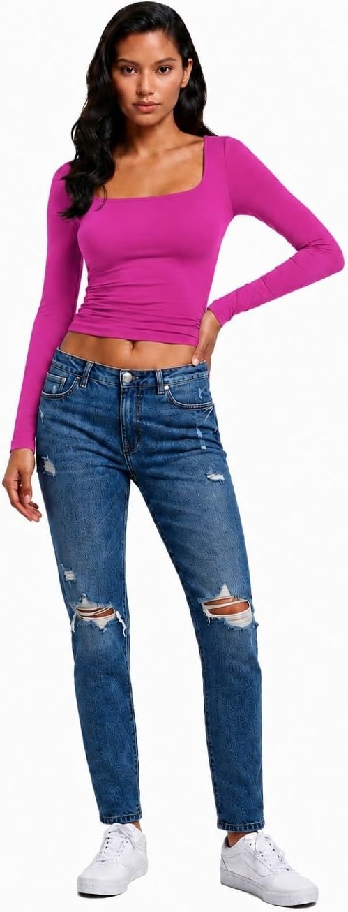 image:imageNatural Uniforms Womens Double Layer Square Neck TopHot Pink