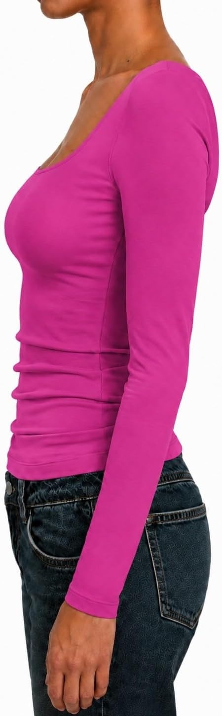 image:imageNatural Uniforms Womens Double Layer Square Neck TopHot Pink