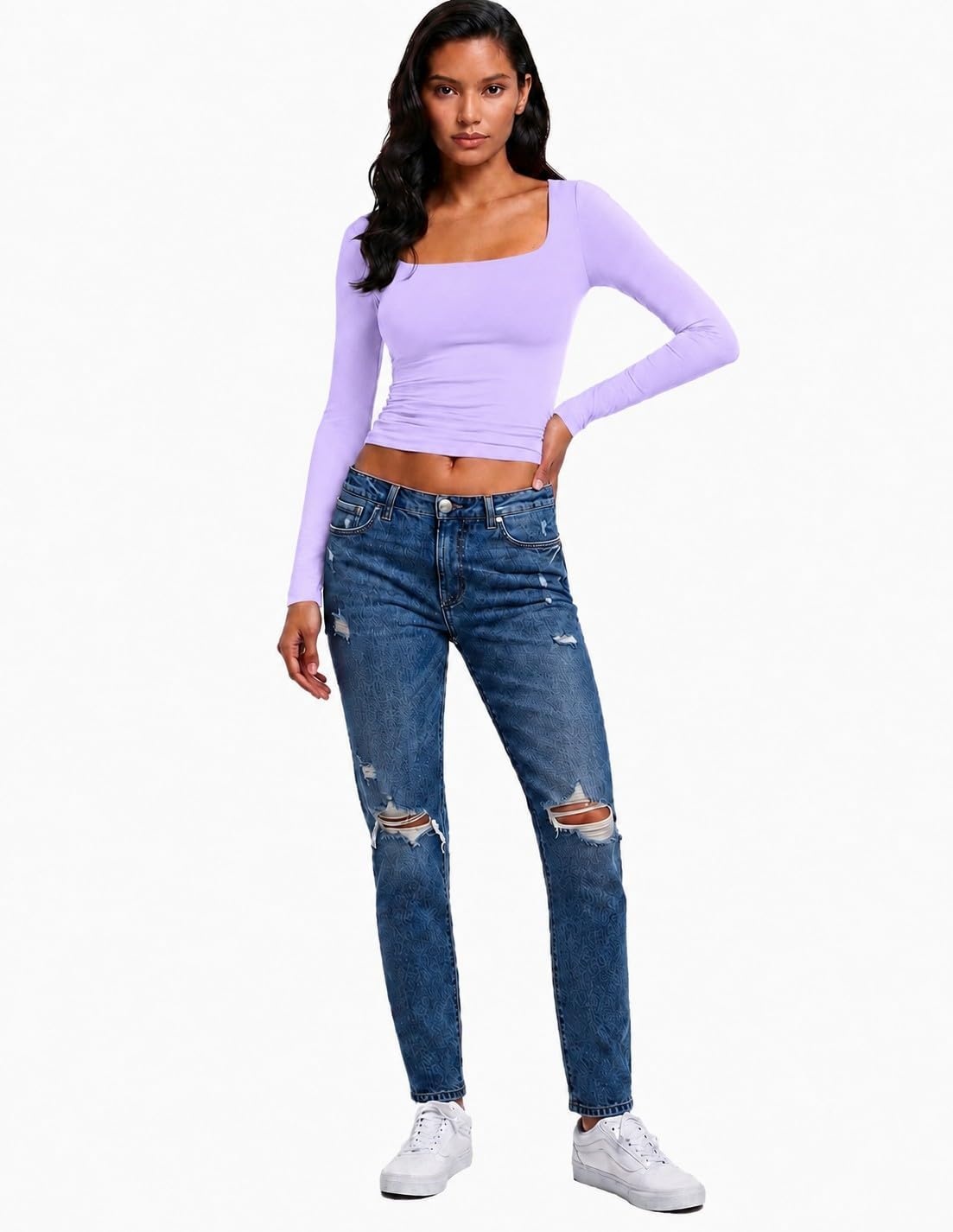 image:imageNatural Uniforms Womens Double Layer Square Neck TopLavender