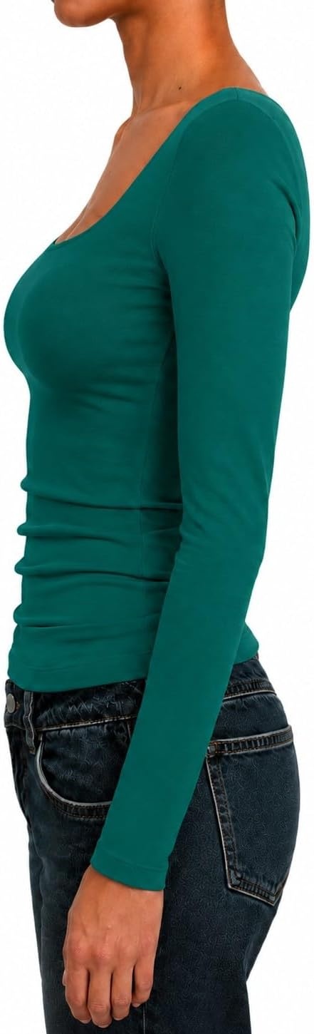 image:imageNatural Uniforms Womens Double Layer Square Neck TopTrue Hunter Green