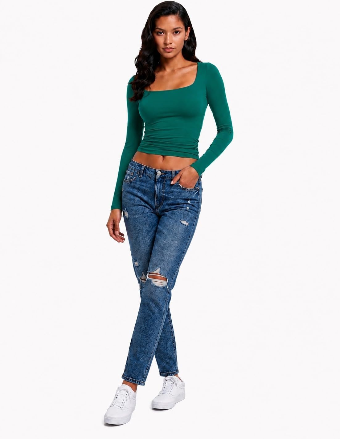 image:imageNatural Uniforms Womens Double Layer Square Neck TopTrue Hunter Green