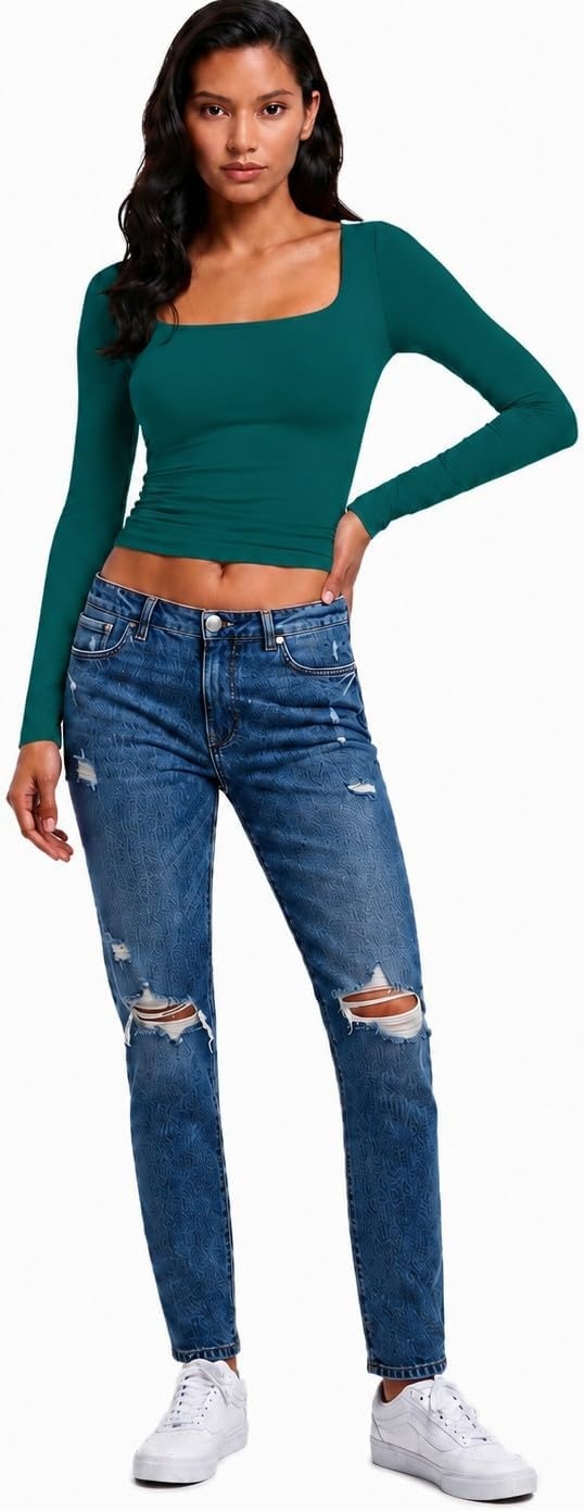 image:imageNatural Uniforms Womens Double Layer Square Neck TopTrue Hunter Green