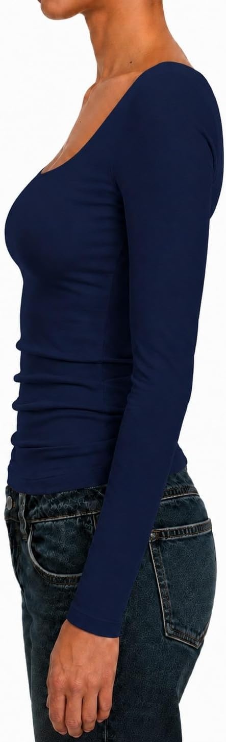 image:imageNatural Uniforms Womens Double Layer Square Neck TopTrue Navy Blue