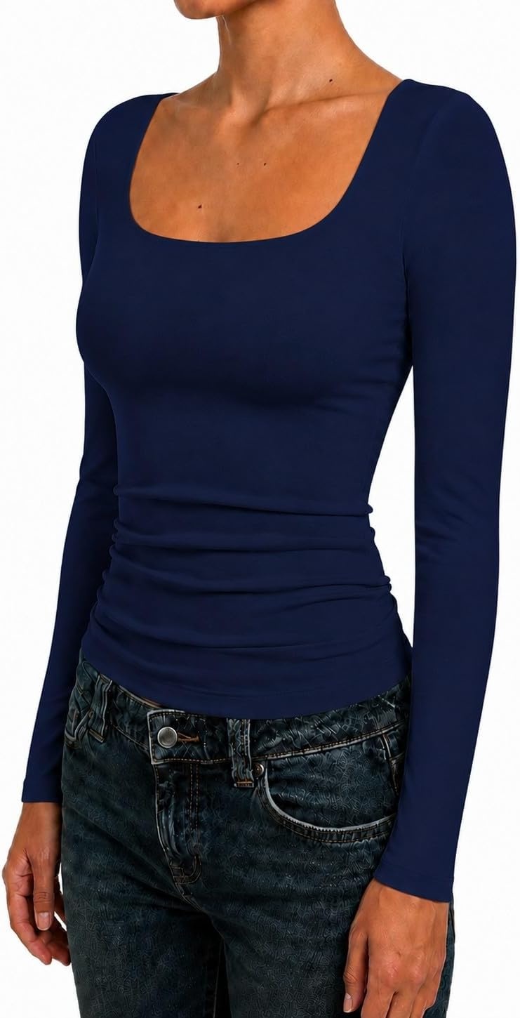image:imageNatural Uniforms Womens Double Layer Square Neck TopTrue Navy Blue
