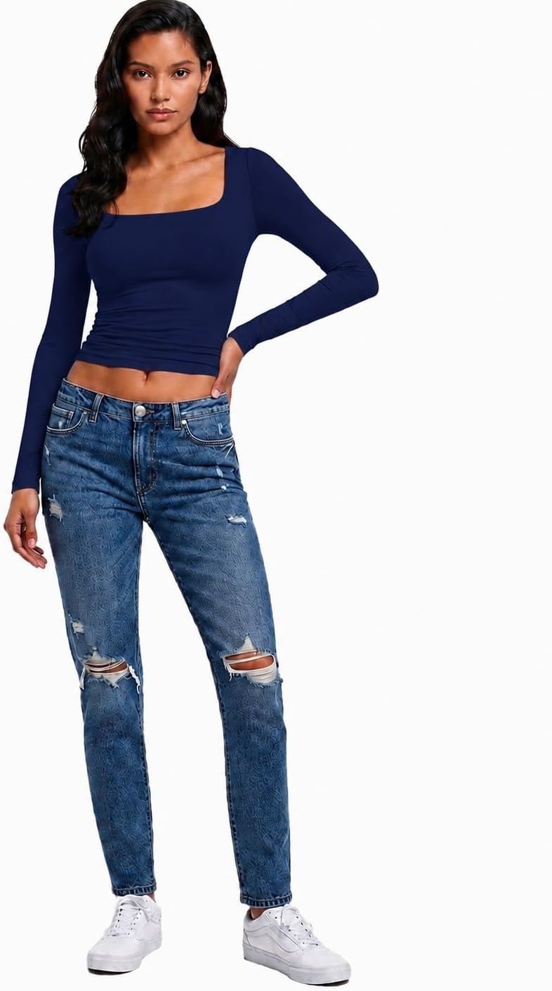 image:imageNatural Uniforms Womens Double Layer Square Neck TopTrue Navy Blue