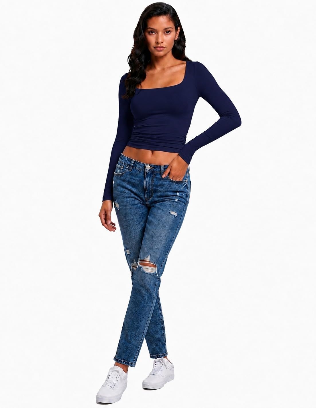 image:imageNatural Uniforms Womens Double Layer Square Neck TopTrue Navy Blue