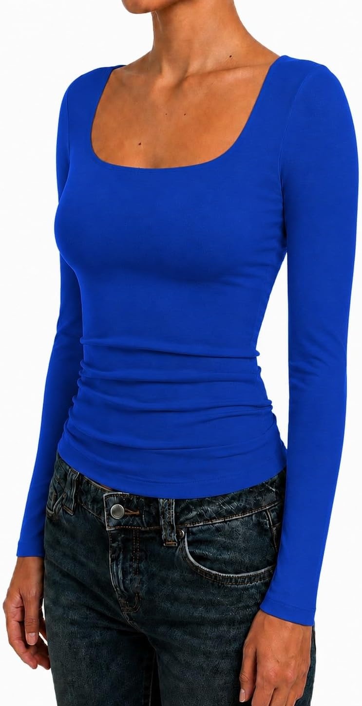 image:imageNatural Uniforms Womens Double Layer Square Neck TopTrue Royal Blue