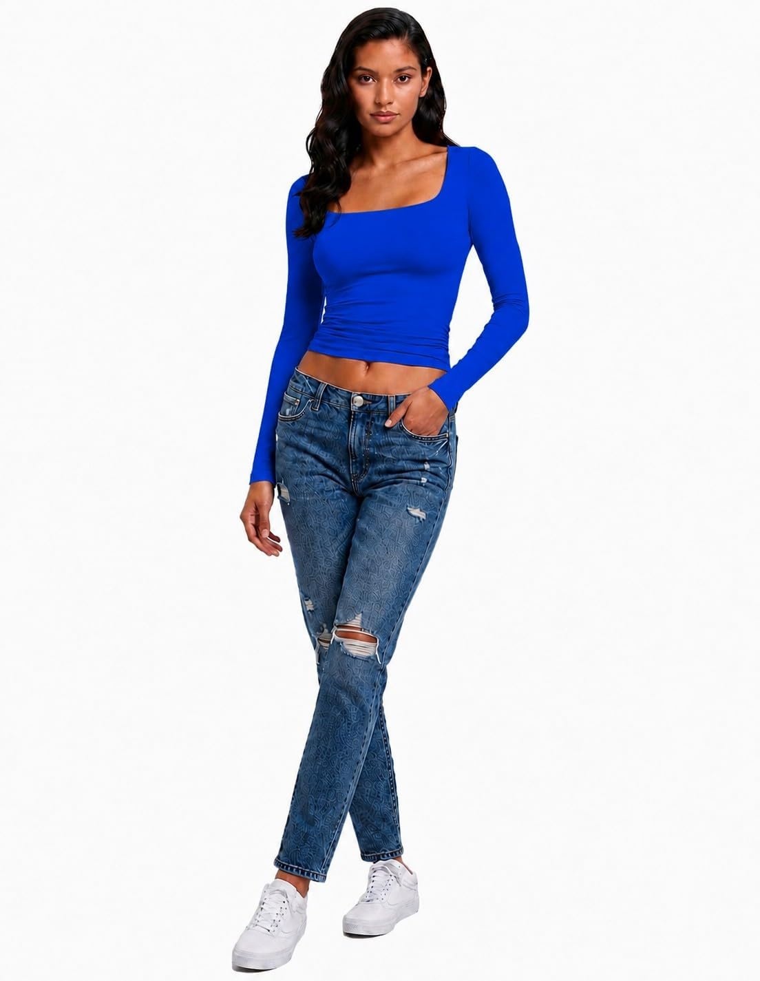 image:imageNatural Uniforms Womens Double Layer Square Neck TopTrue Royal Blue