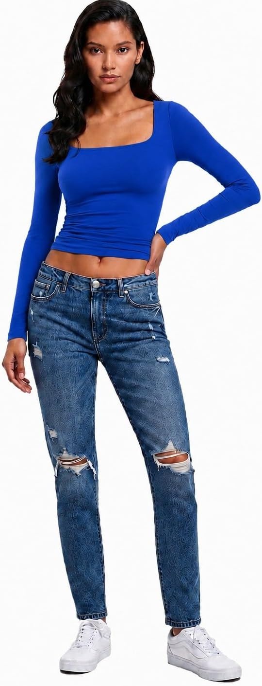 image:imageNatural Uniforms Womens Double Layer Square Neck TopTrue Royal Blue