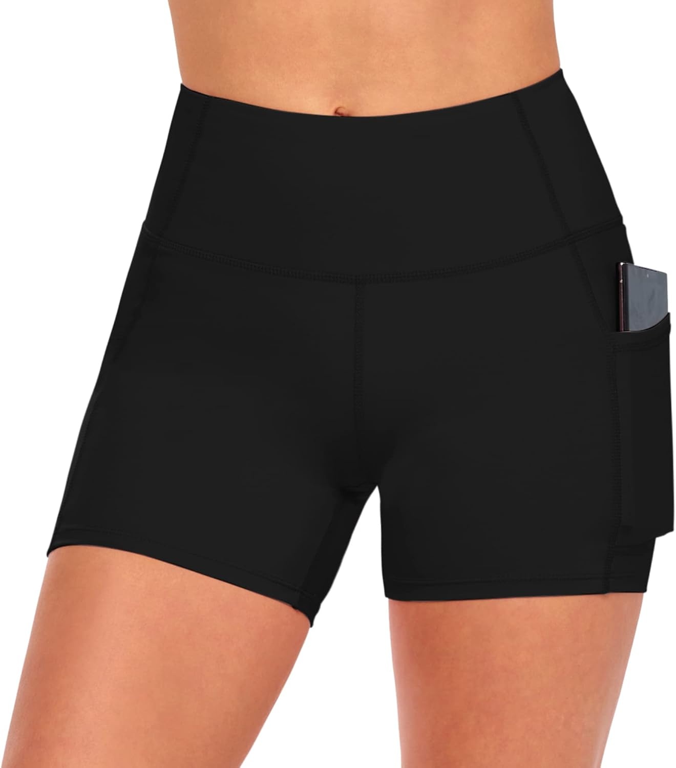 image:imageNatural Uniforms Womens High Waist Yoga Shorts with Tummy ControlBlack
