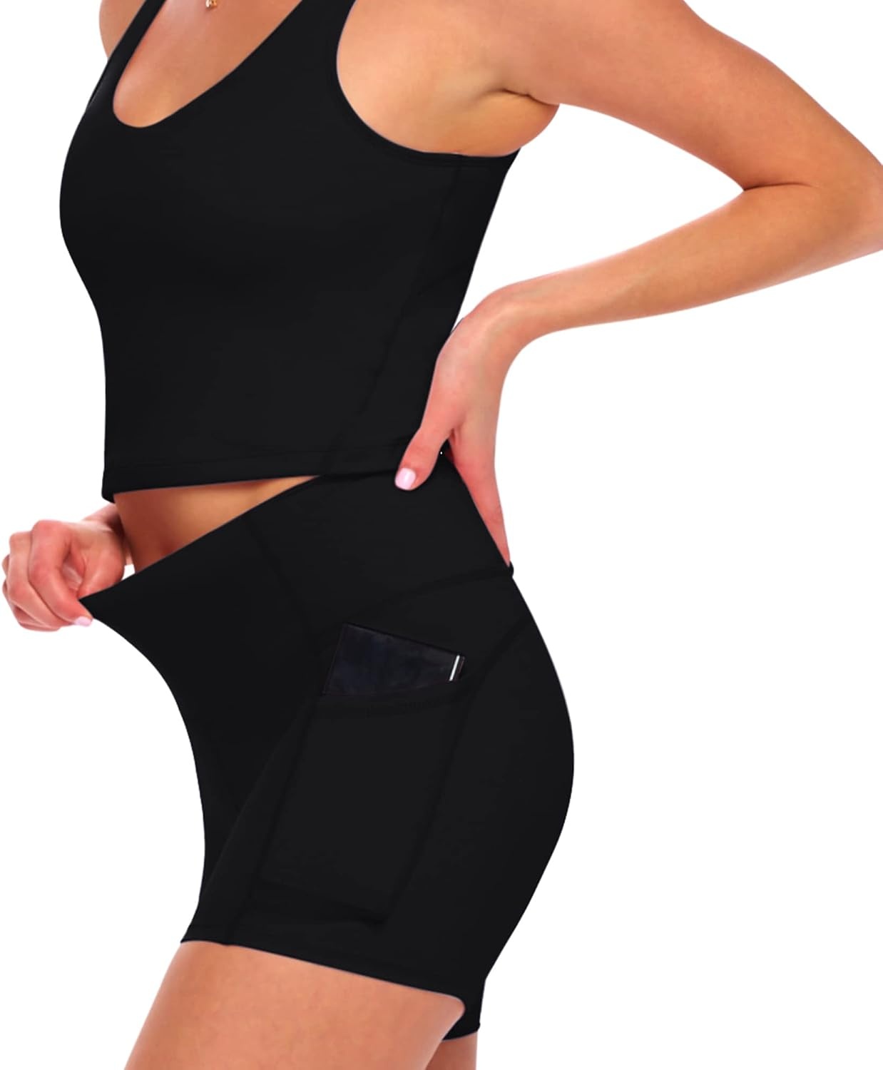 image:imageNatural Uniforms Womens High Waist Yoga Shorts with Tummy ControlBlack