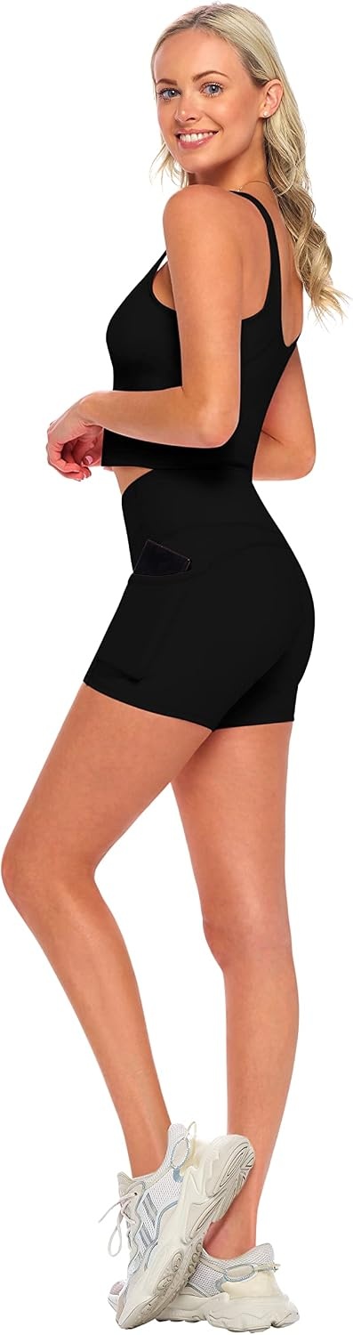 image:imageNatural Uniforms Womens High Waist Yoga Shorts with Tummy ControlBlack