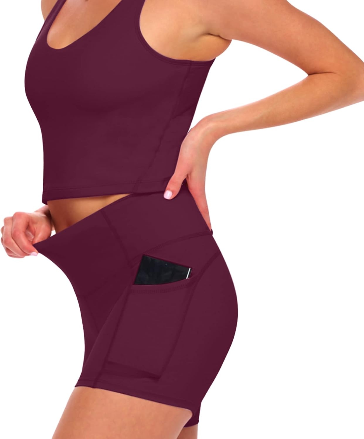 image:imageNatural Uniforms Womens High Waist Yoga Shorts with Tummy ControlBurgundy