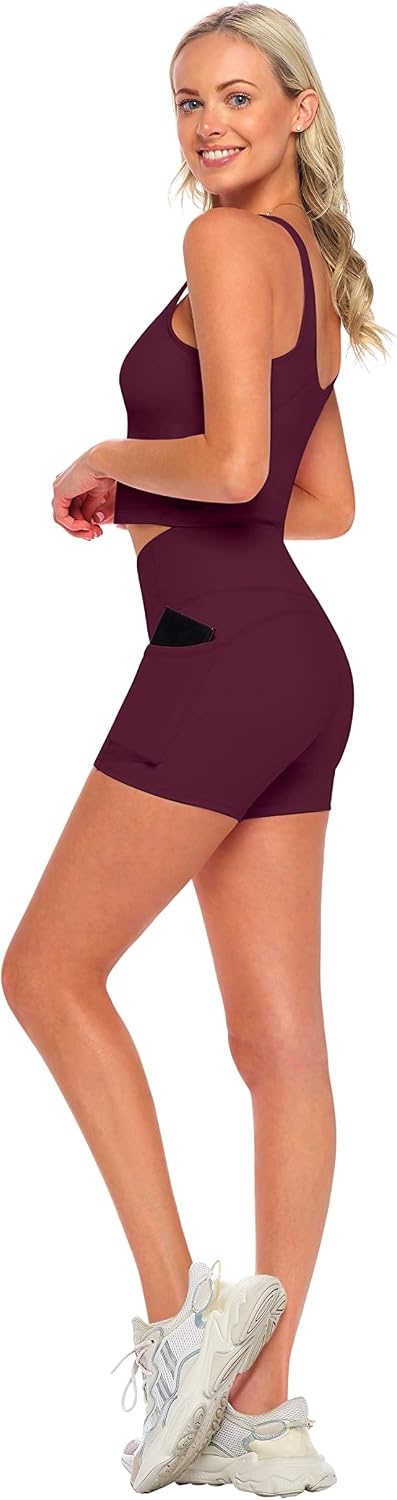 image:imageNatural Uniforms Womens High Waist Yoga Shorts with Tummy ControlBurgundy