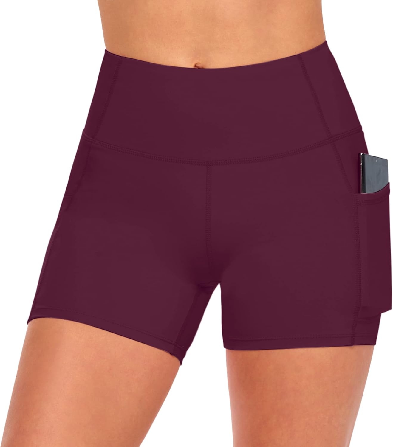 image:imageNatural Uniforms Womens High Waist Yoga Shorts with Tummy ControlBurgundy