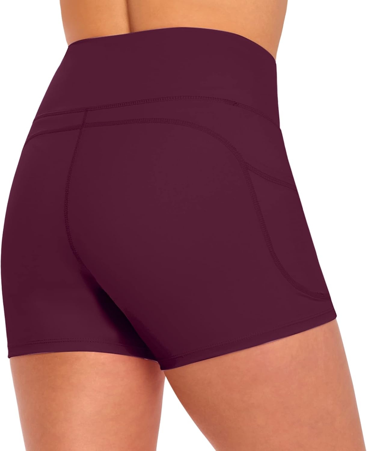 image:imageNatural Uniforms Womens High Waist Yoga Shorts with Tummy ControlBurgundy