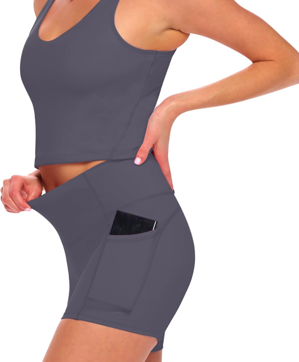 image:imageNatural Uniforms Womens High Waist Yoga Shorts with Tummy ControlCharcoal