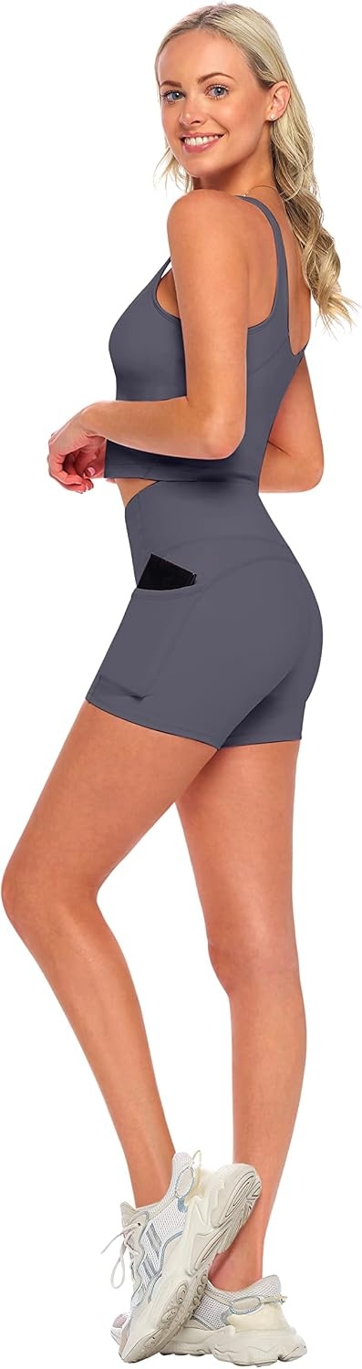 image:imageNatural Uniforms Womens High Waist Yoga Shorts with Tummy ControlCharcoal