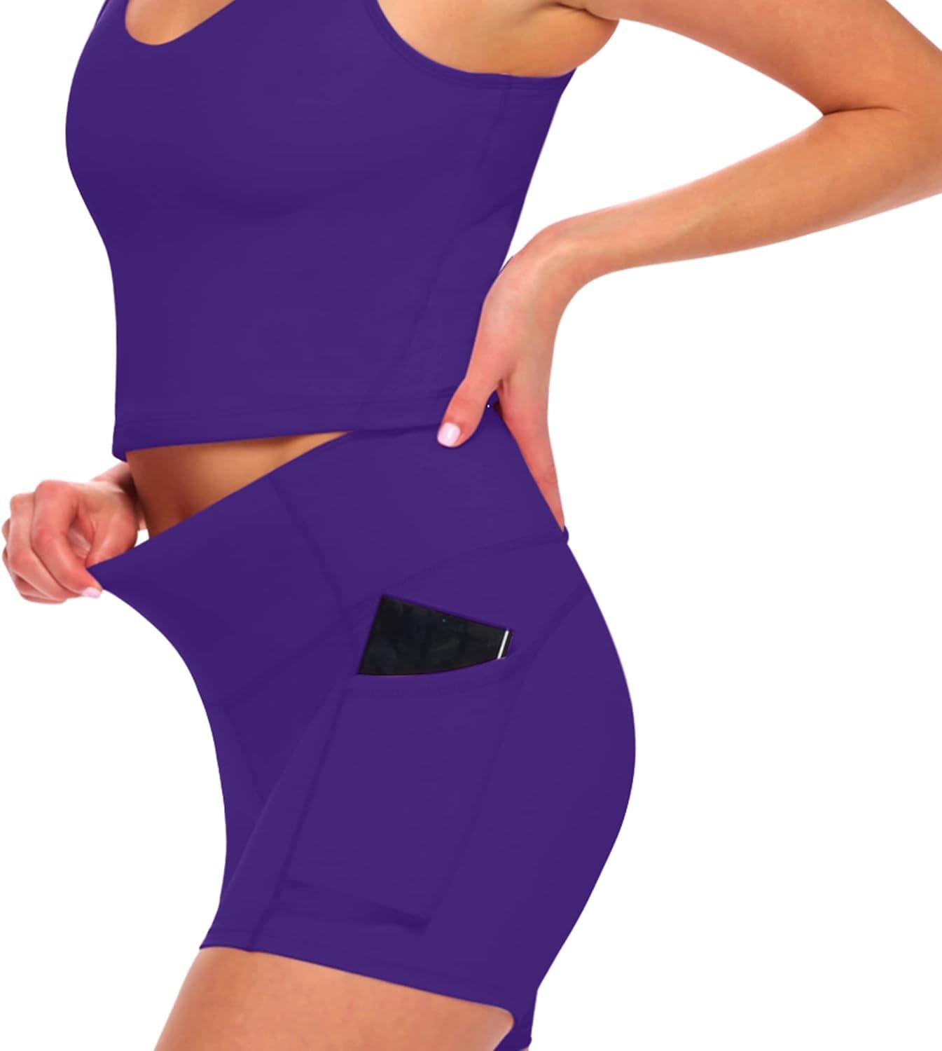 image:imageNatural Uniforms Womens High Waist Yoga Shorts with Tummy ControlPurple