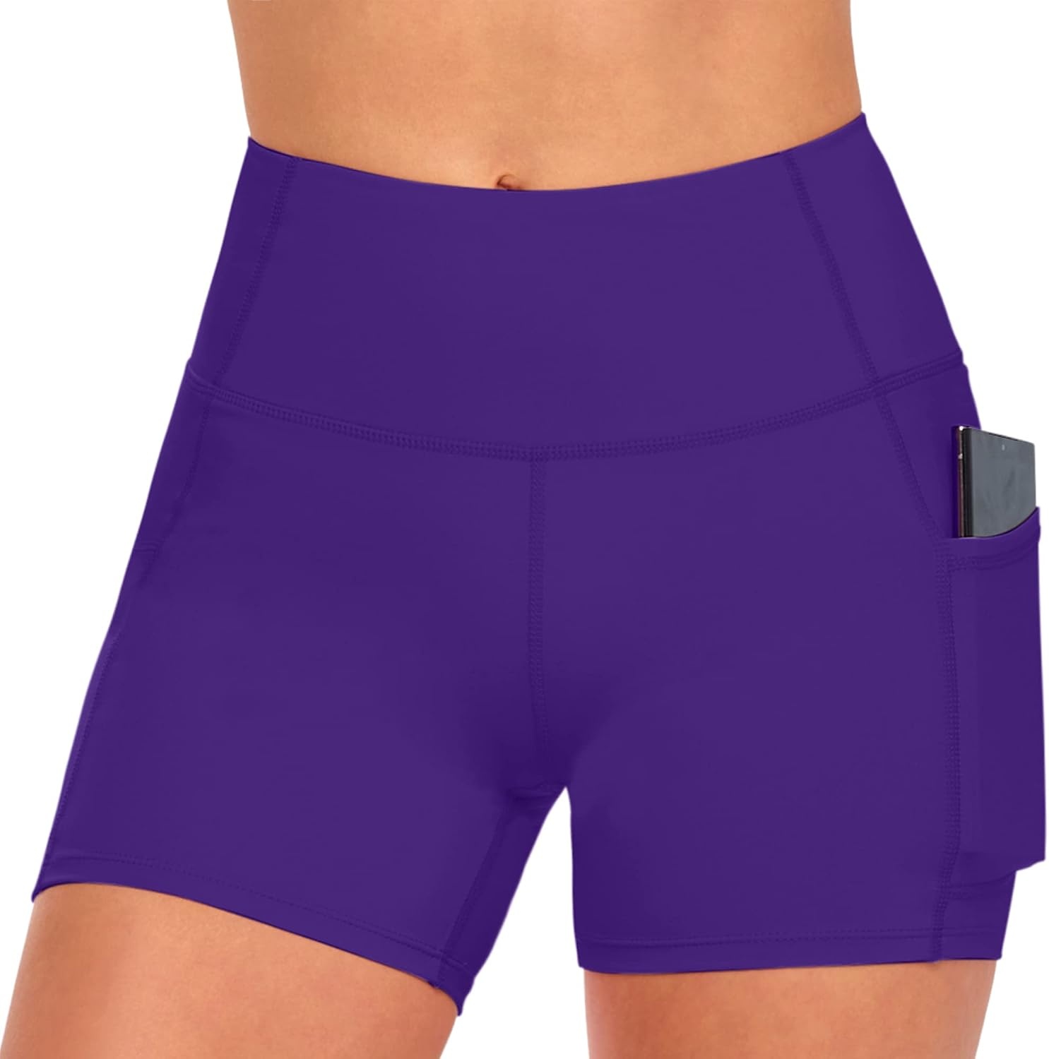 image:imageNatural Uniforms Womens High Waist Yoga Shorts with Tummy ControlPurple