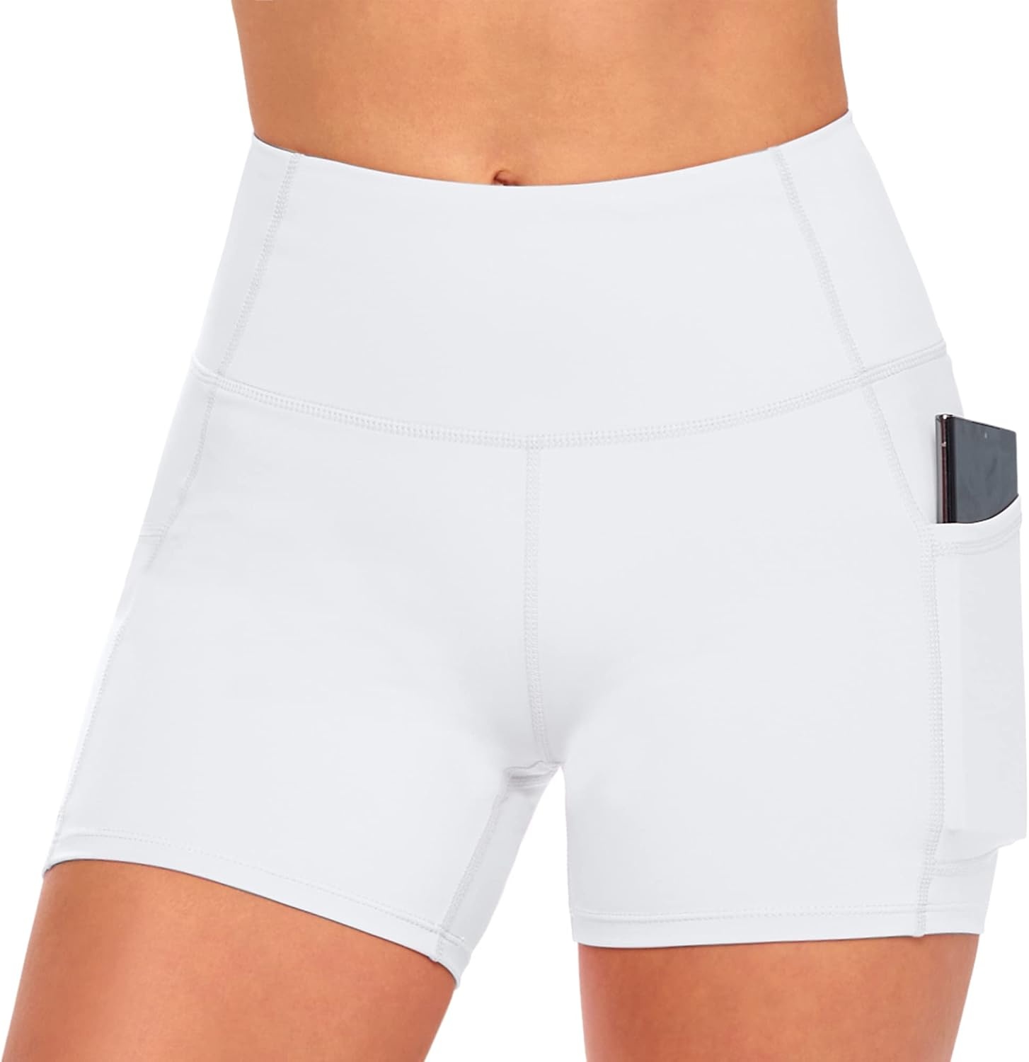 image:imageNatural Uniforms Womens High Waist Yoga Shorts with Tummy ControlWhite