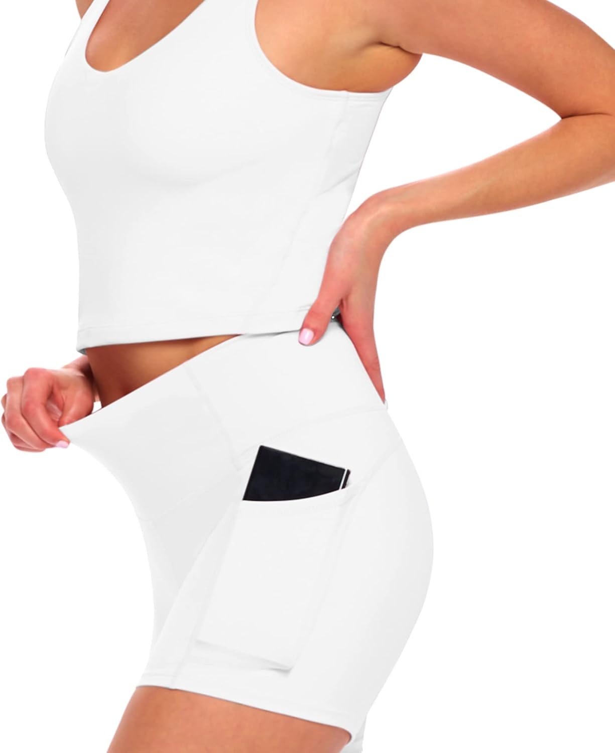image:imageNatural Uniforms Womens High Waist Yoga Shorts with Tummy ControlWhite