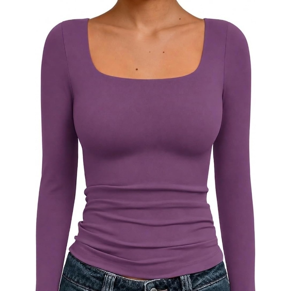 image:imageNatural Uniforms Womens Double Layer Square Neck TopArgyle Purple
