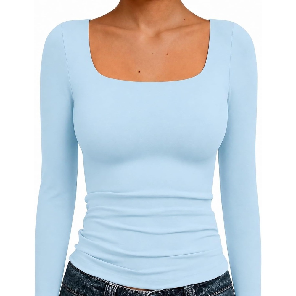 image:imageNatural Uniforms Womens Double Layer Square Neck TopBaby Blue