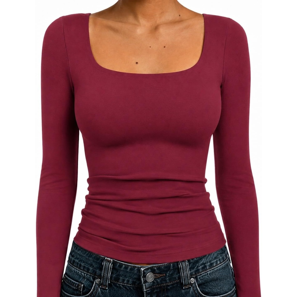 image:imageNatural Uniforms Womens Double Layer Square Neck TopBurgundy