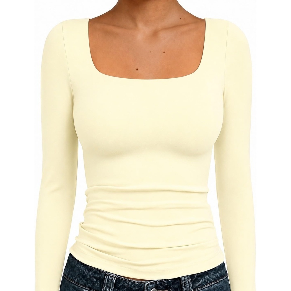image:imageNatural Uniforms Womens Double Layer Square Neck TopEggshell